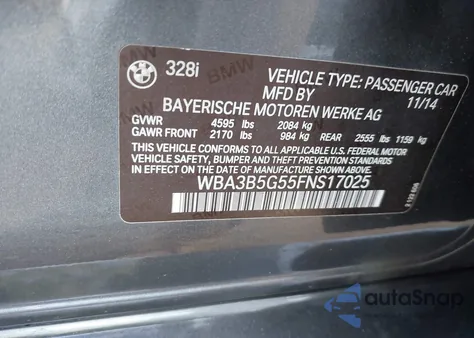 2015 BMW 328 Xi Sulev from USA, damaged, VIN WBA3B5G55FNS17025